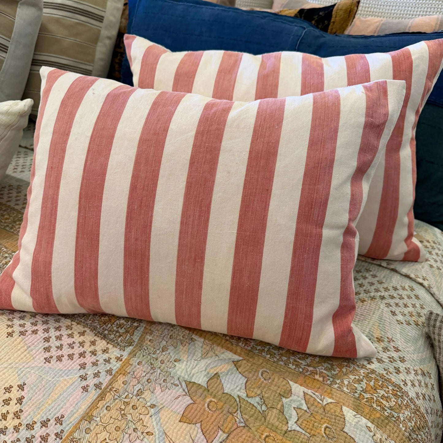 Vintage red stripe cotton France 16x22 - Blue Springs Home