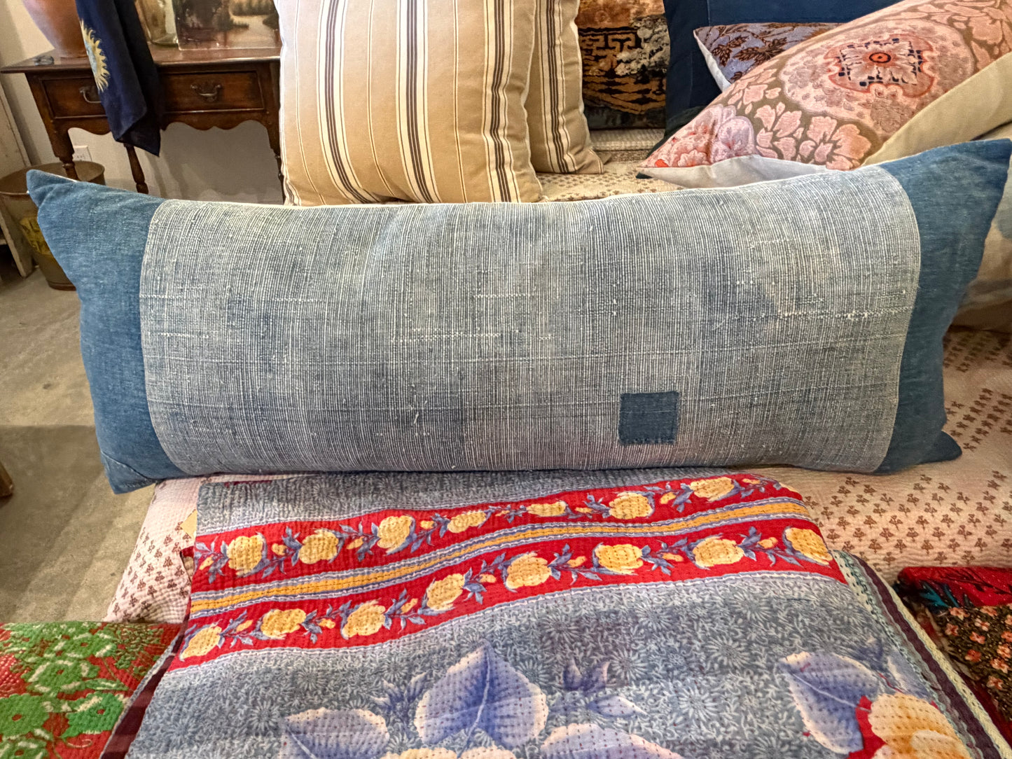 Antique Woven Chinese pillow 2 blues
