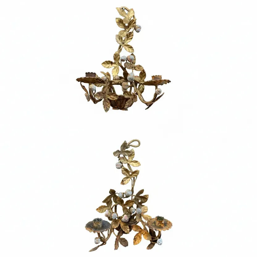 Pair Italian Sconces Gold w/ Candles