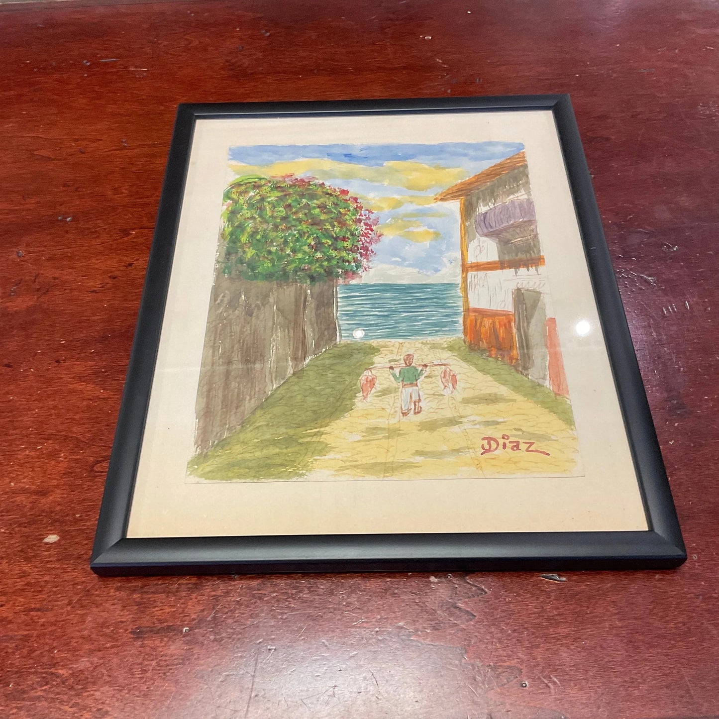 vtg art mexico watercolor signed Diaz - JP - Blue Springs Home