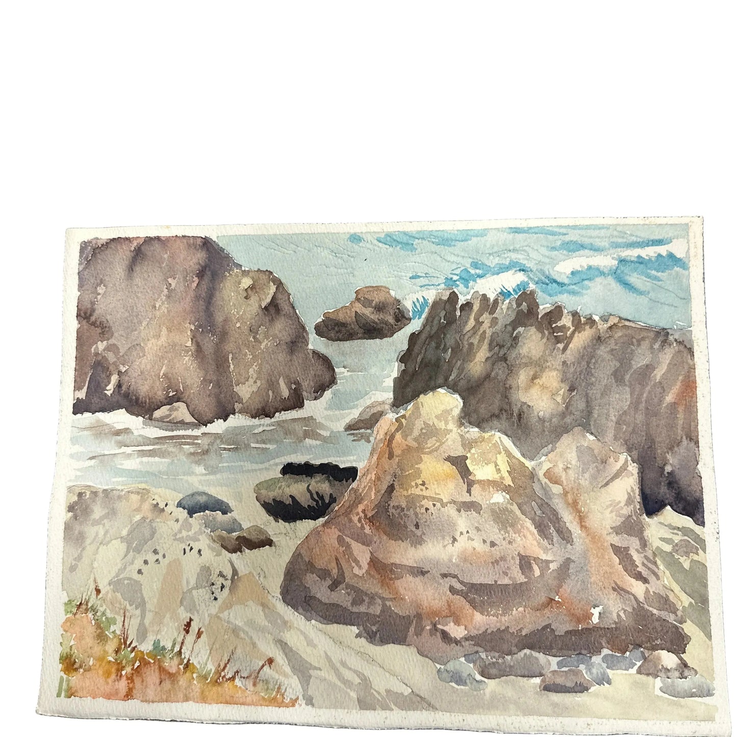Original Watercolor Rocky Californian Beach 9x12 - Blue Springs Home