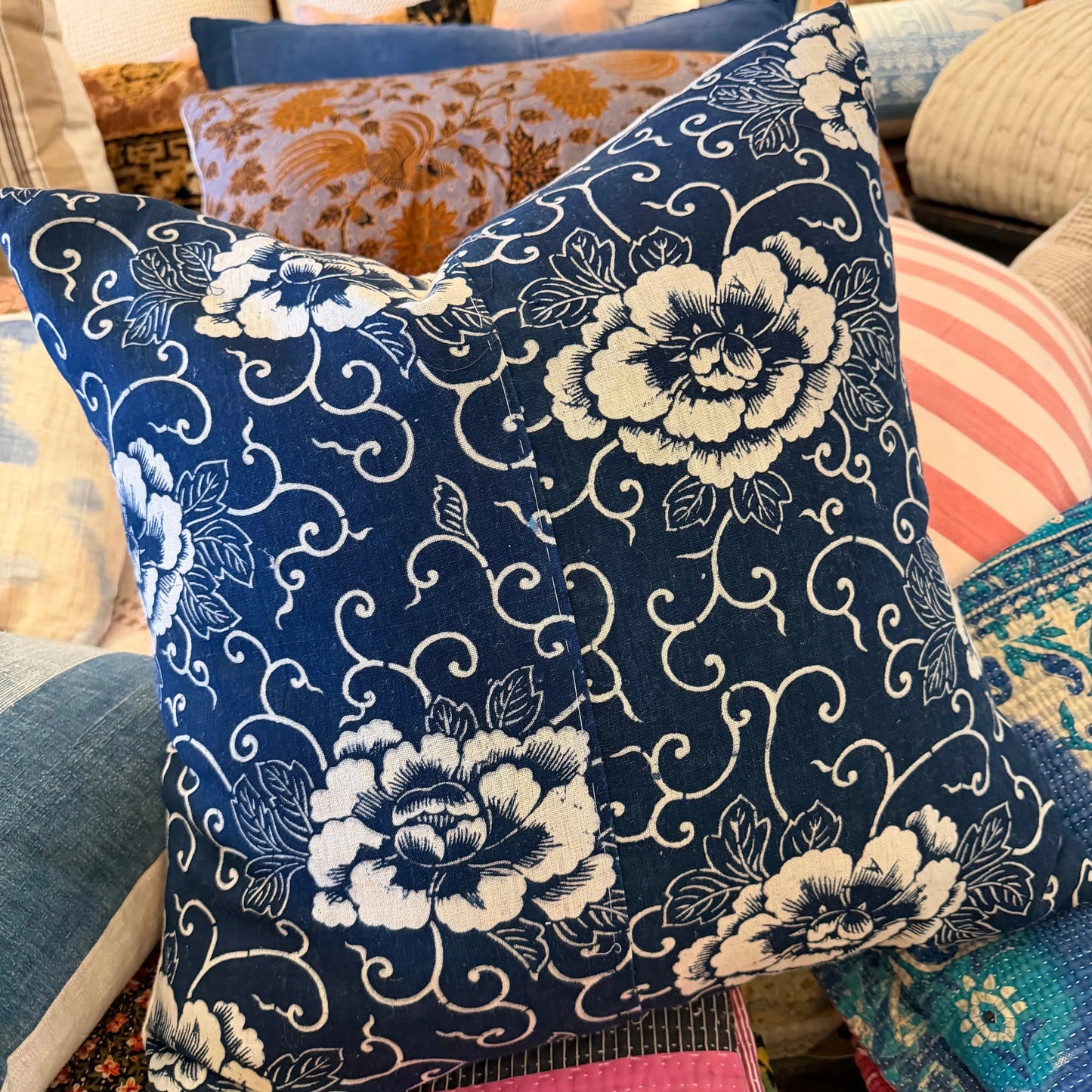 Japanese Indigo Floral pillow 20x20 - Blue Springs Home