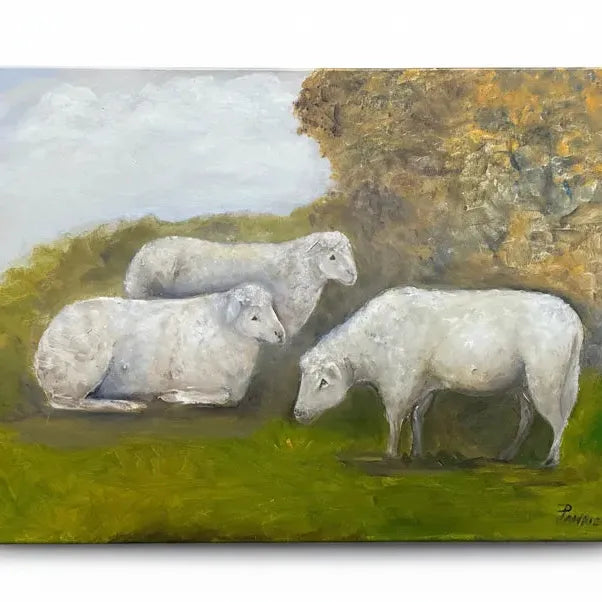 Small Sheep in Pasture Painting 24x18
