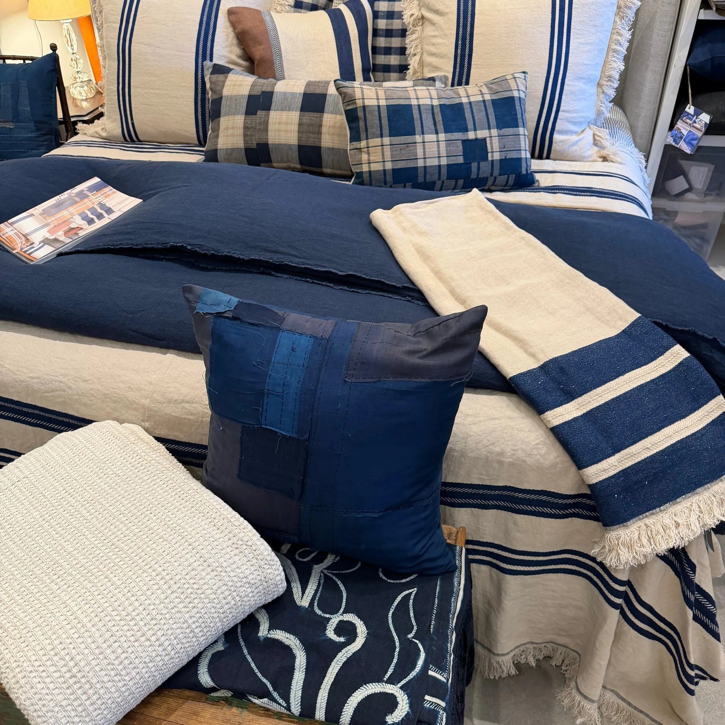 The Indigo Stripe Coverlet - Blue Springs Home