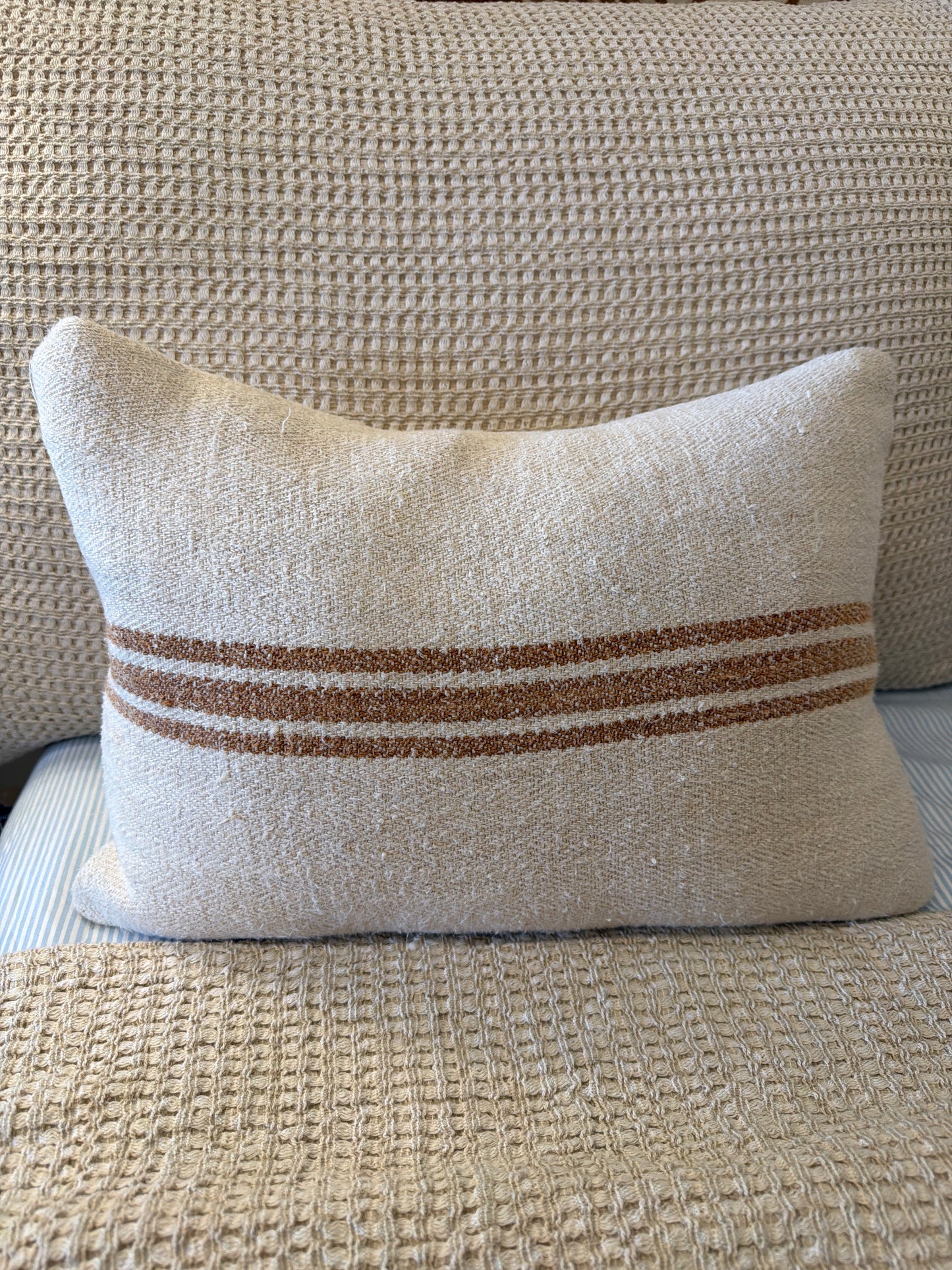 Antique Grainsack Pillow Brown 3 Stripes