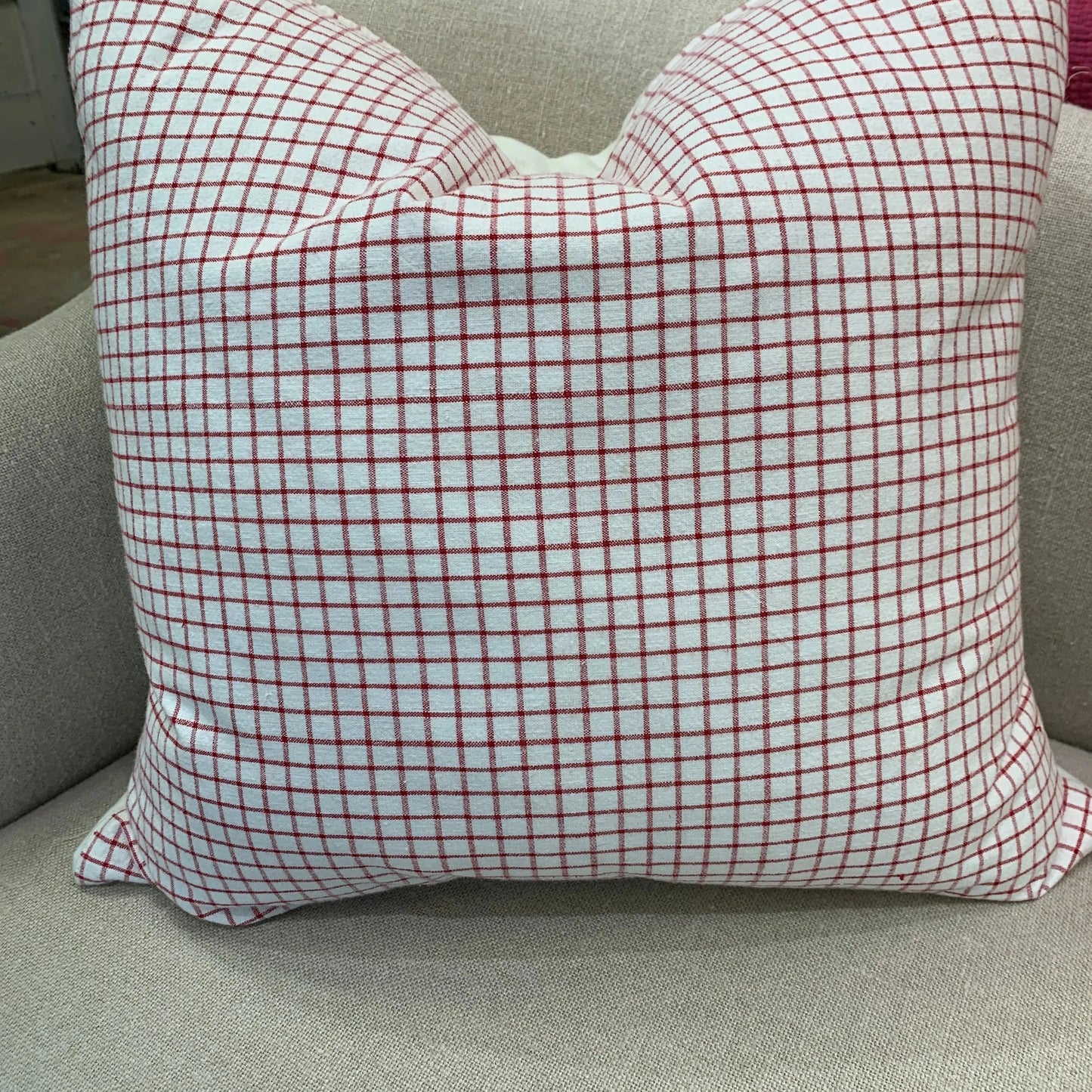 Red Check Cotton Vintage Pillow - Blue Springs Home