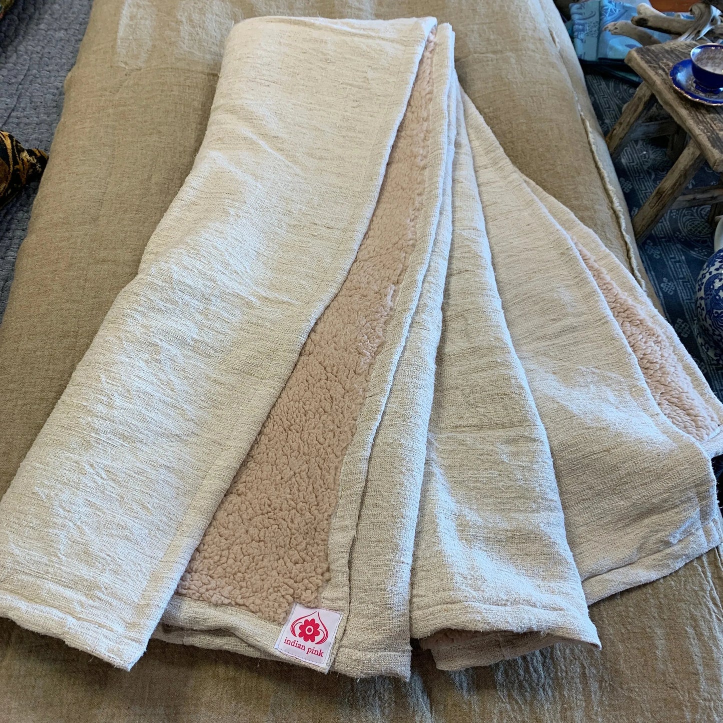 Vintage Linen Throws Fleece Backing - Blue Springs Home