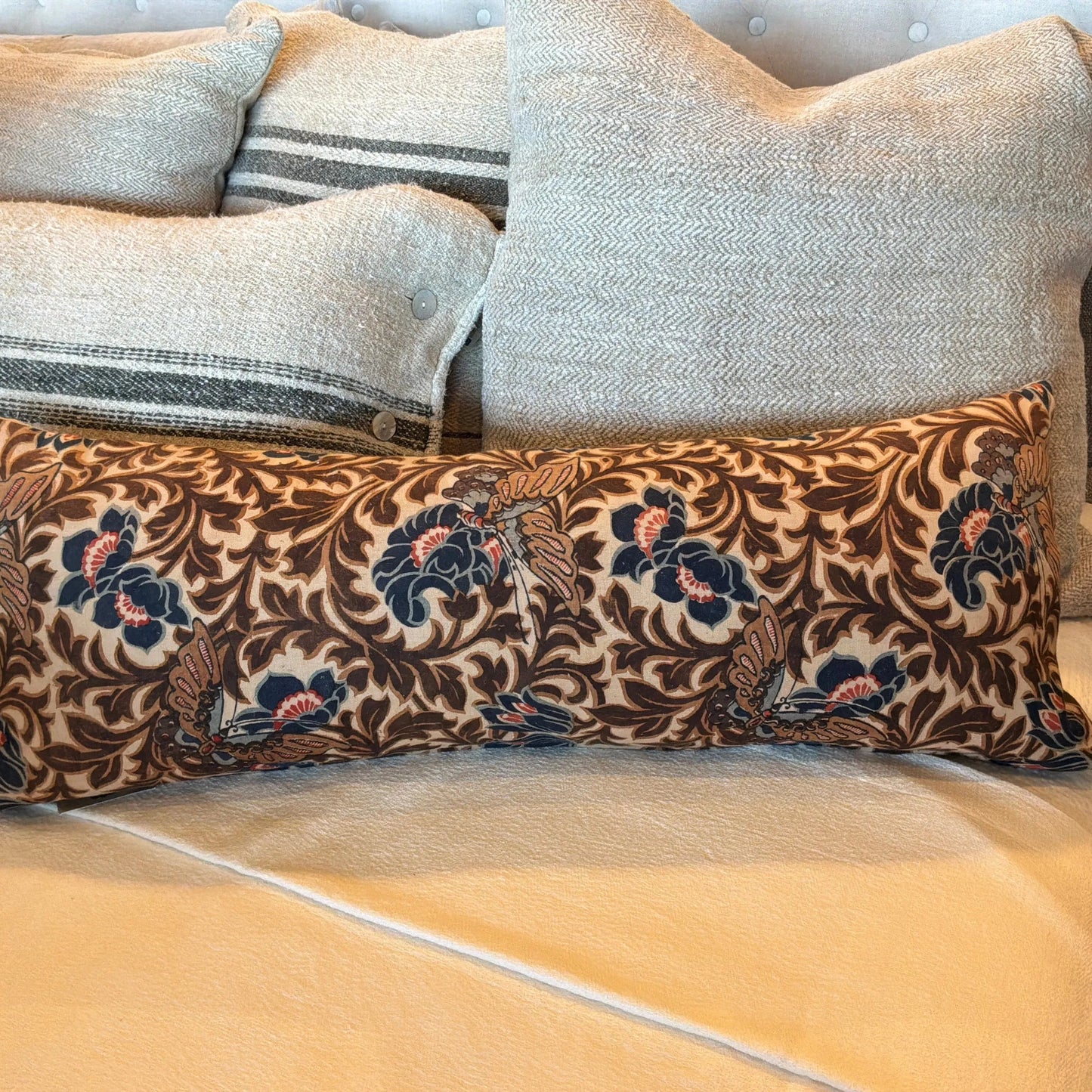 Antique Japanese Calico Floral blues/browns - Blue Springs Home