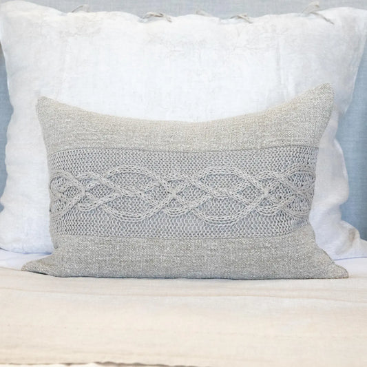 Antique Hemp Pillow With Hand Knit Cable Center