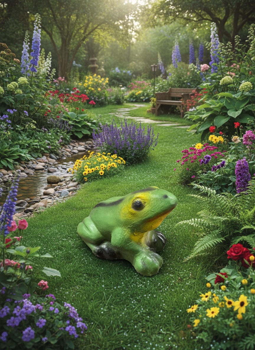 Vintage Painted Cement Garden Frog