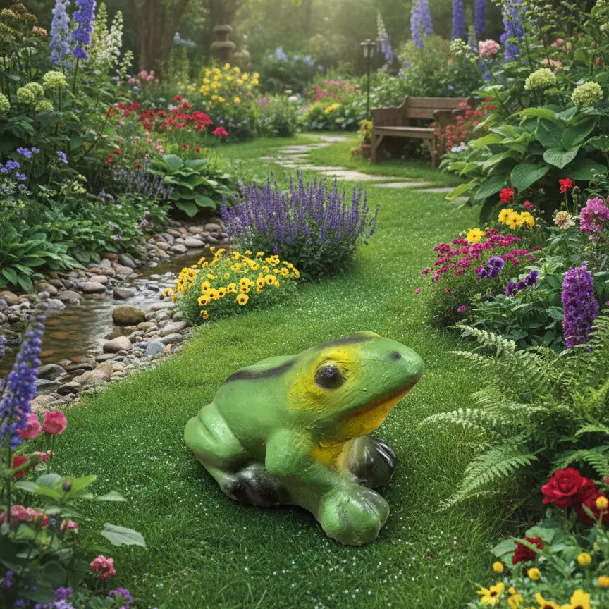 Vintage Painted Cement Garden Frog - Blue Springs Home
