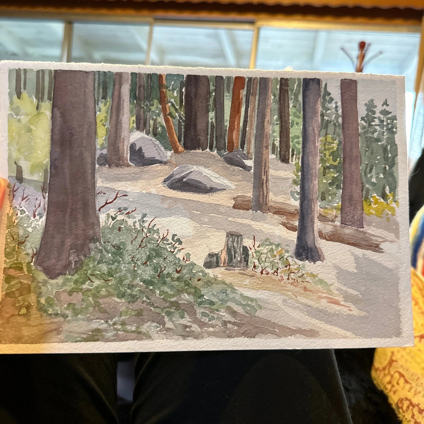 Original watercolor Shaver Lake campground small - Blue Springs Home