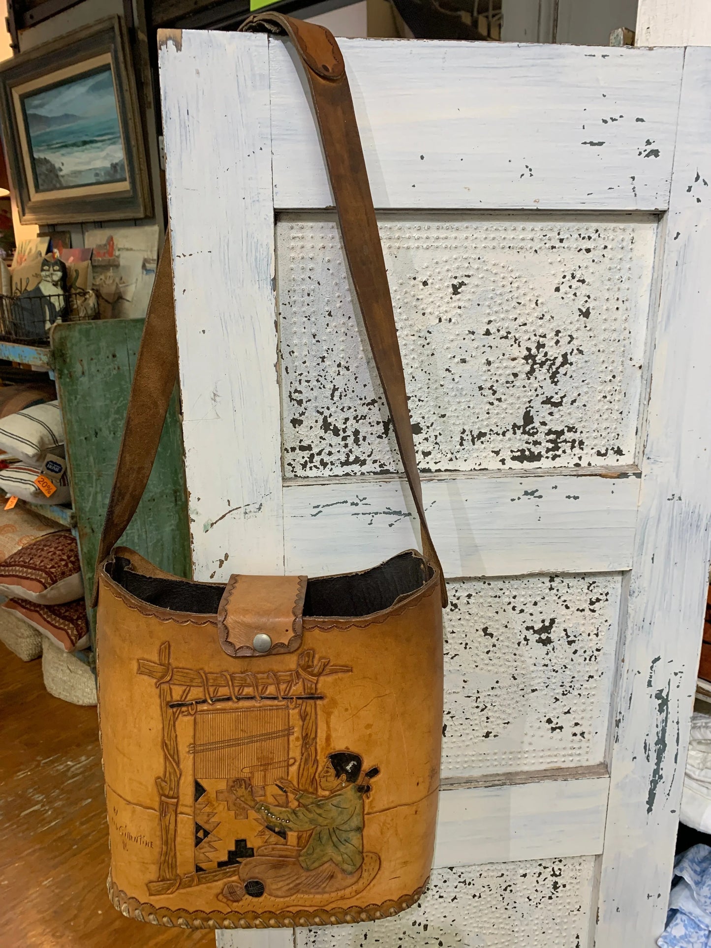Vintage Leather "Thunderbird" Tote Bag