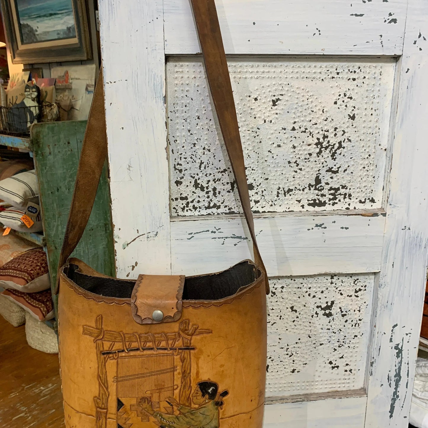 Vintage Leather "Thunderbird" Tote Bag