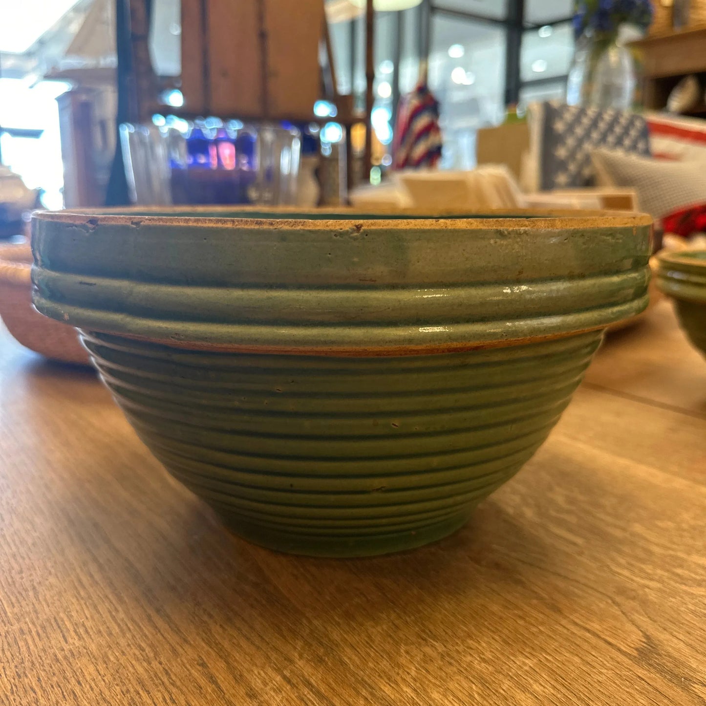 1940’s McCoy green ribbed bowl 11.5” - Blue Springs Home