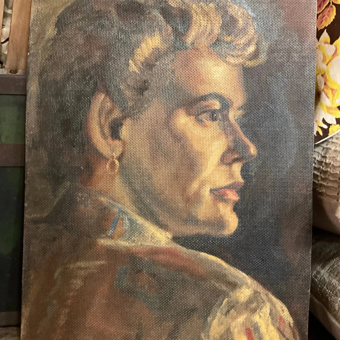 Vintage Profile Painting of Woman SE