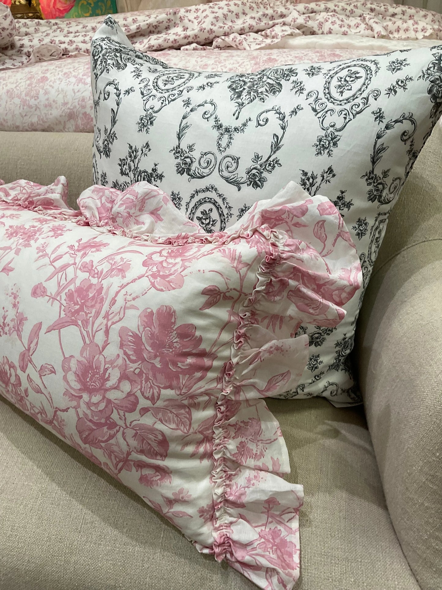 Ice Toile - Tatter Ruffle Bolster Pillow w/Insert