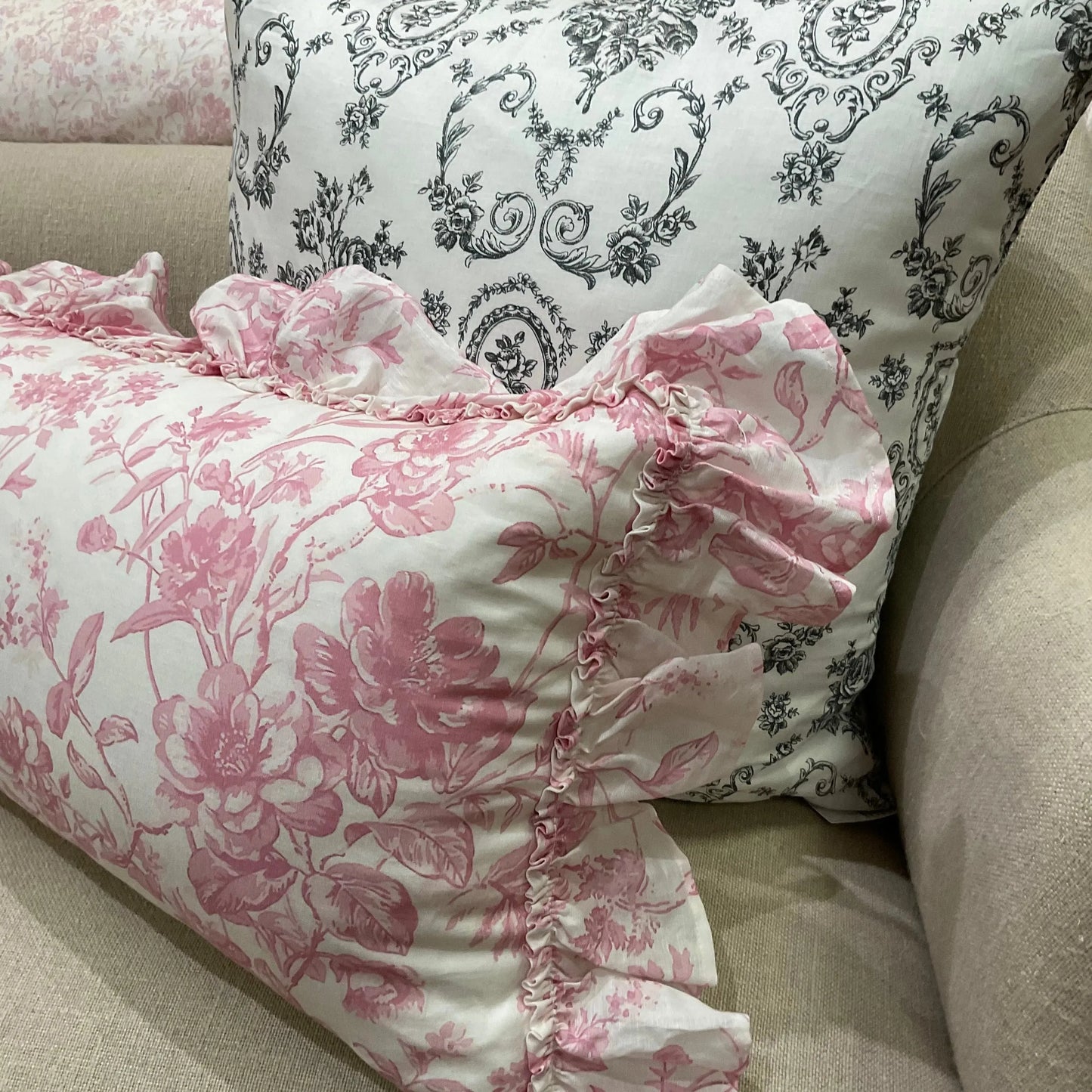 Ice Toile - Tatter Ruffle Bolster Pillow w/Insert - Blue Springs Home