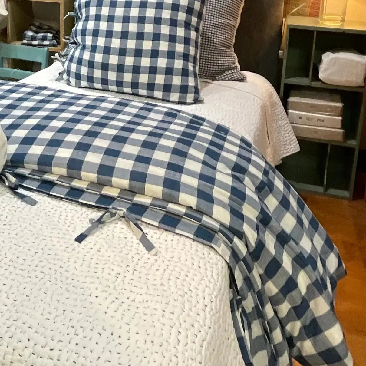 INDIGO CHECK DUVET TWIN - Blue Springs Home