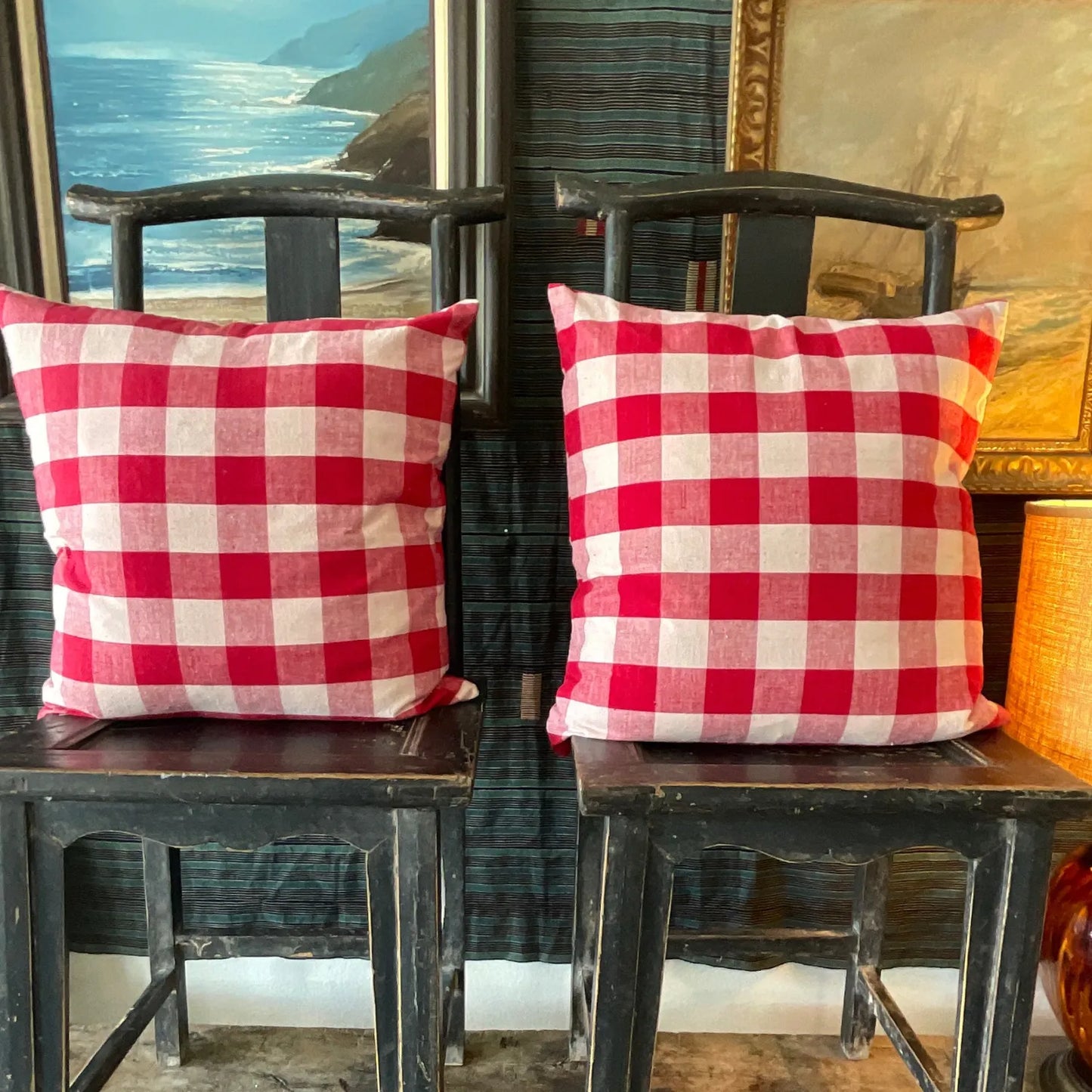 Vintage Red Check Pillows DBL Sided