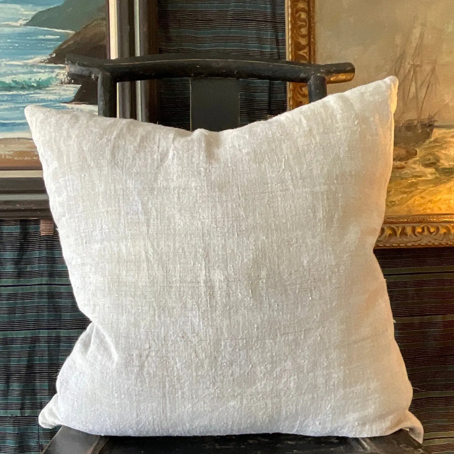 Antique Ukrainian Plaid Hemp Pillow 24x24