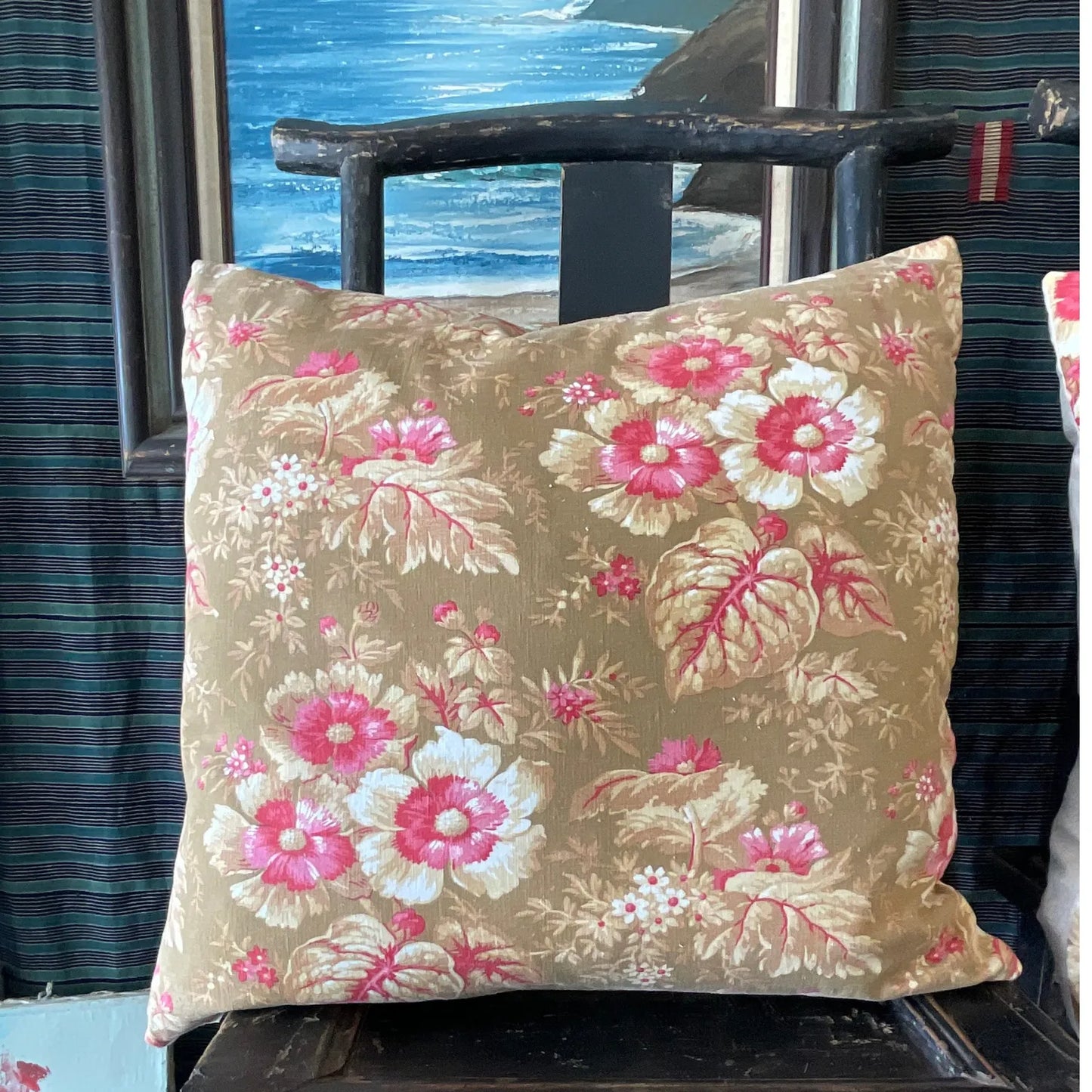 Antique French Floral Khaki w/ Pink 22x22