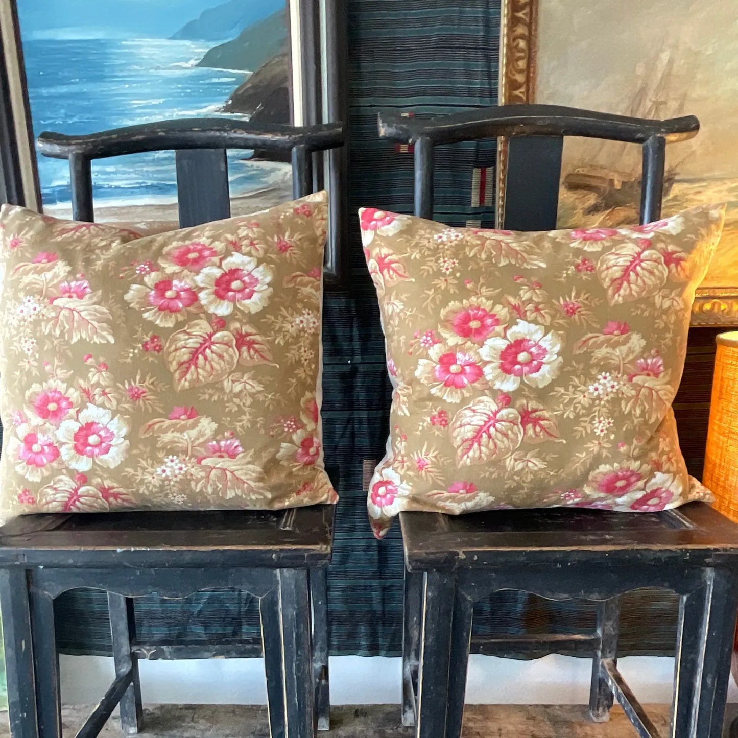 Antique French Floral Khaki w/ Pink 22x22
