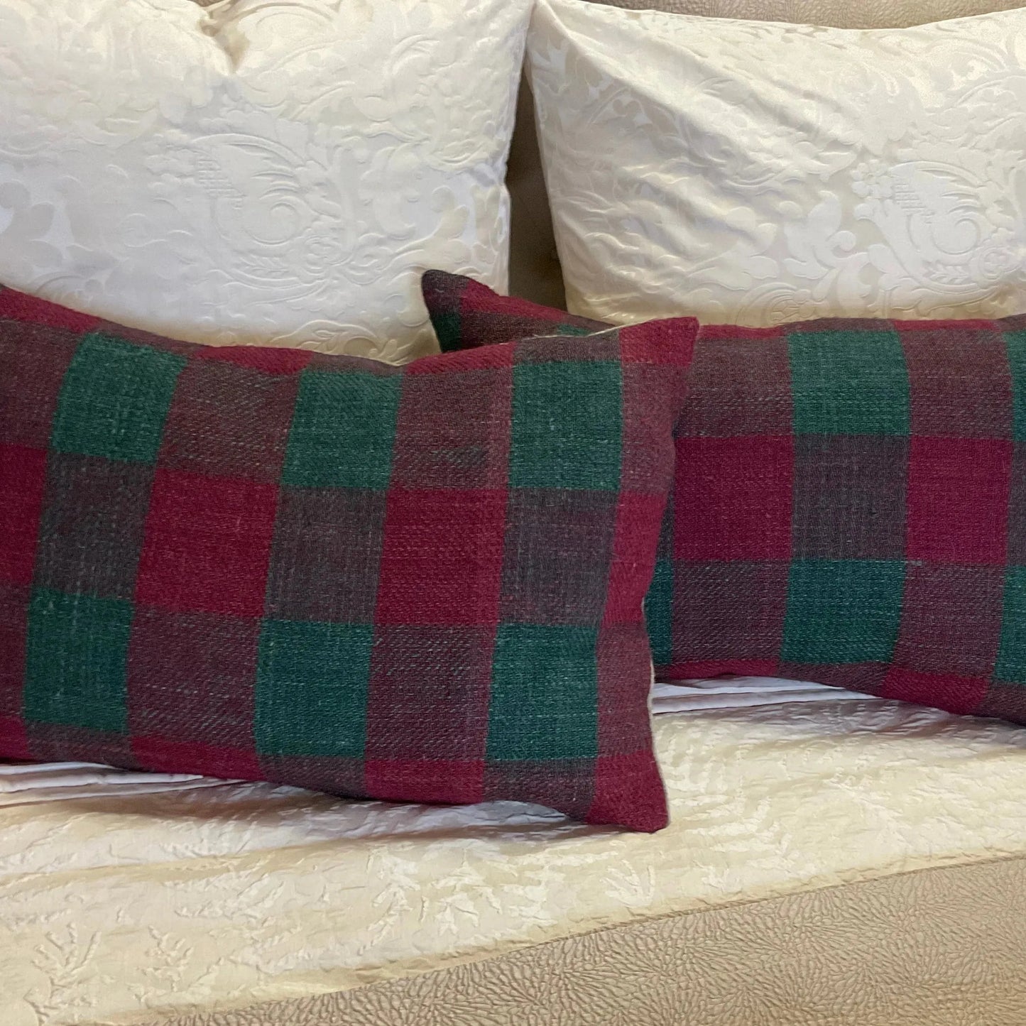 Plaid Hemp Red & Green Pillow