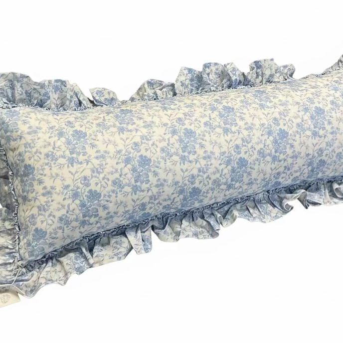 French Toile - Tatter Ruffle Bolster Pillow w/Insert - Blue Springs Home