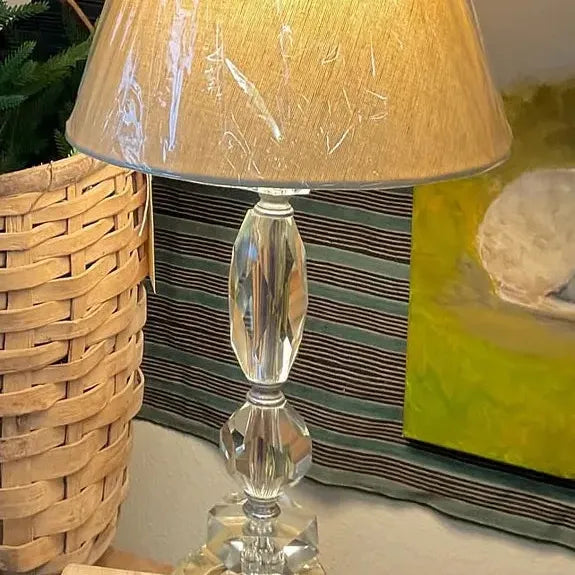 Vintage Crystal Lamp w/ Linen Shade