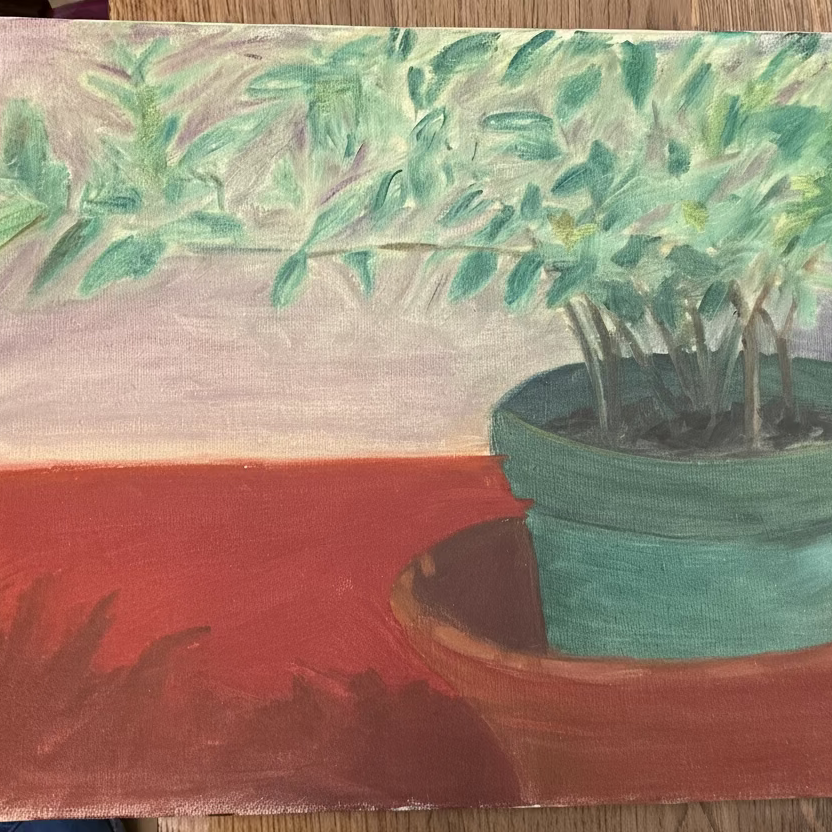 Vintage Plant with Green Pot Painting - Blue Springs Home