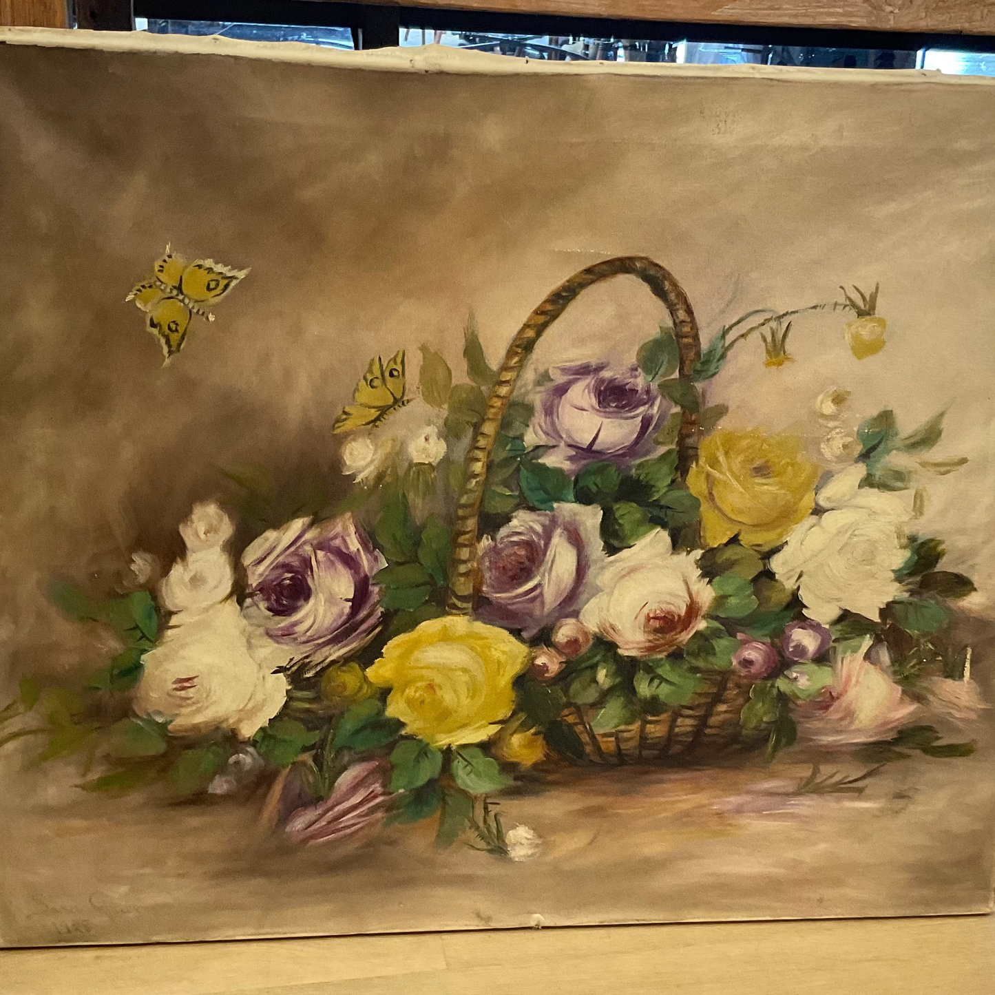 1928 Floral Painting Roses 24x29 SBE - Blue Springs Home