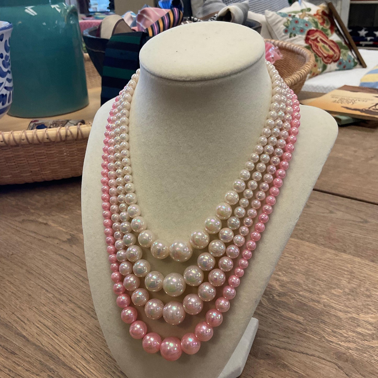 VTG 4 Strand Pink Pearl Neckalce