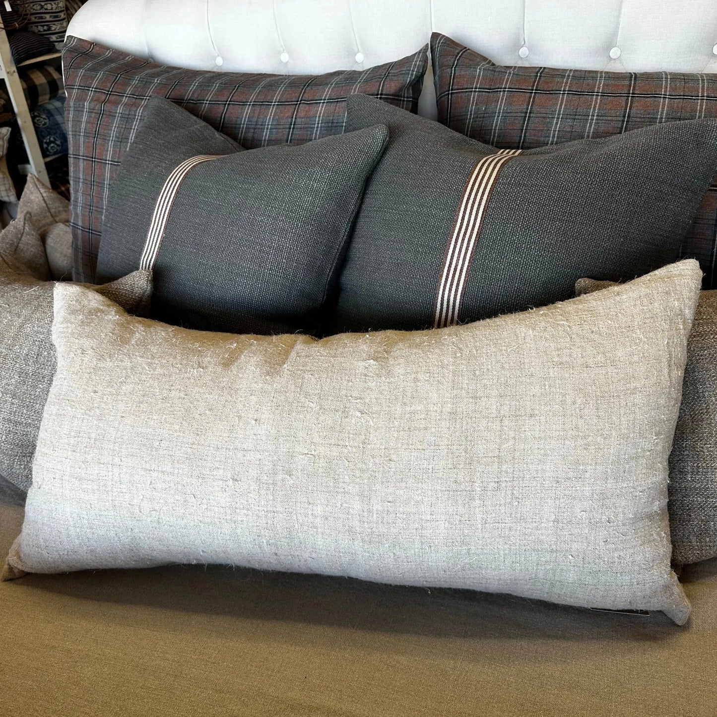 Lt Brown Mid Check Bolster 17x36