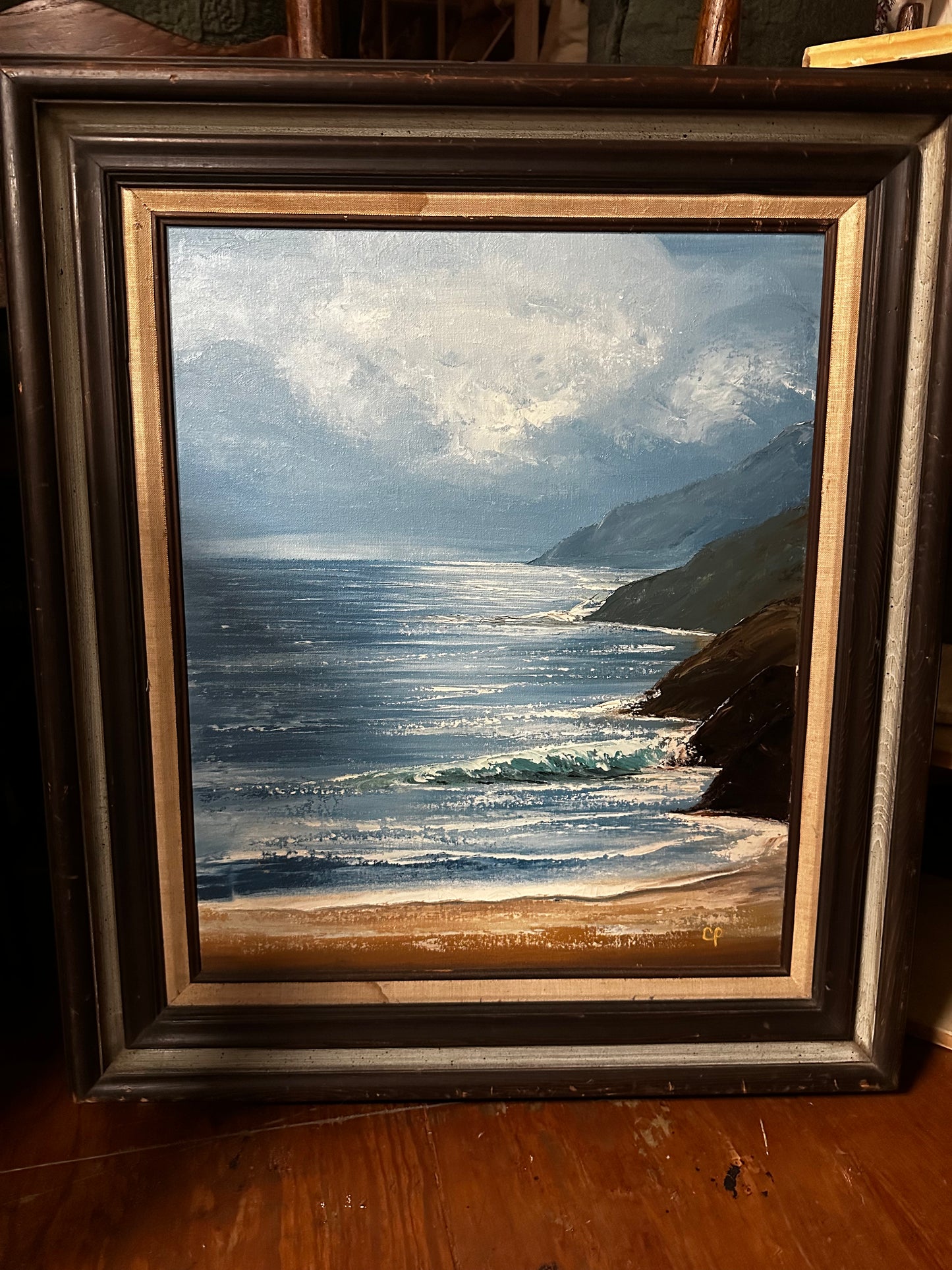 Vintage Ocean View Oil painting 28x31