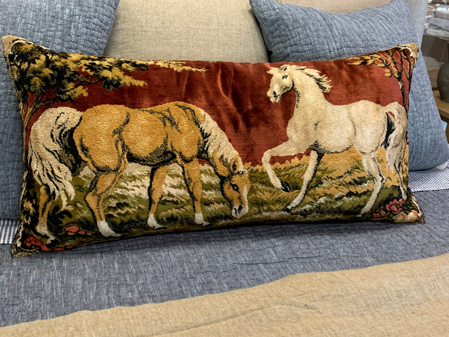 VTG Itay Silk Velvet Tapesty Palomino Horses 18x38