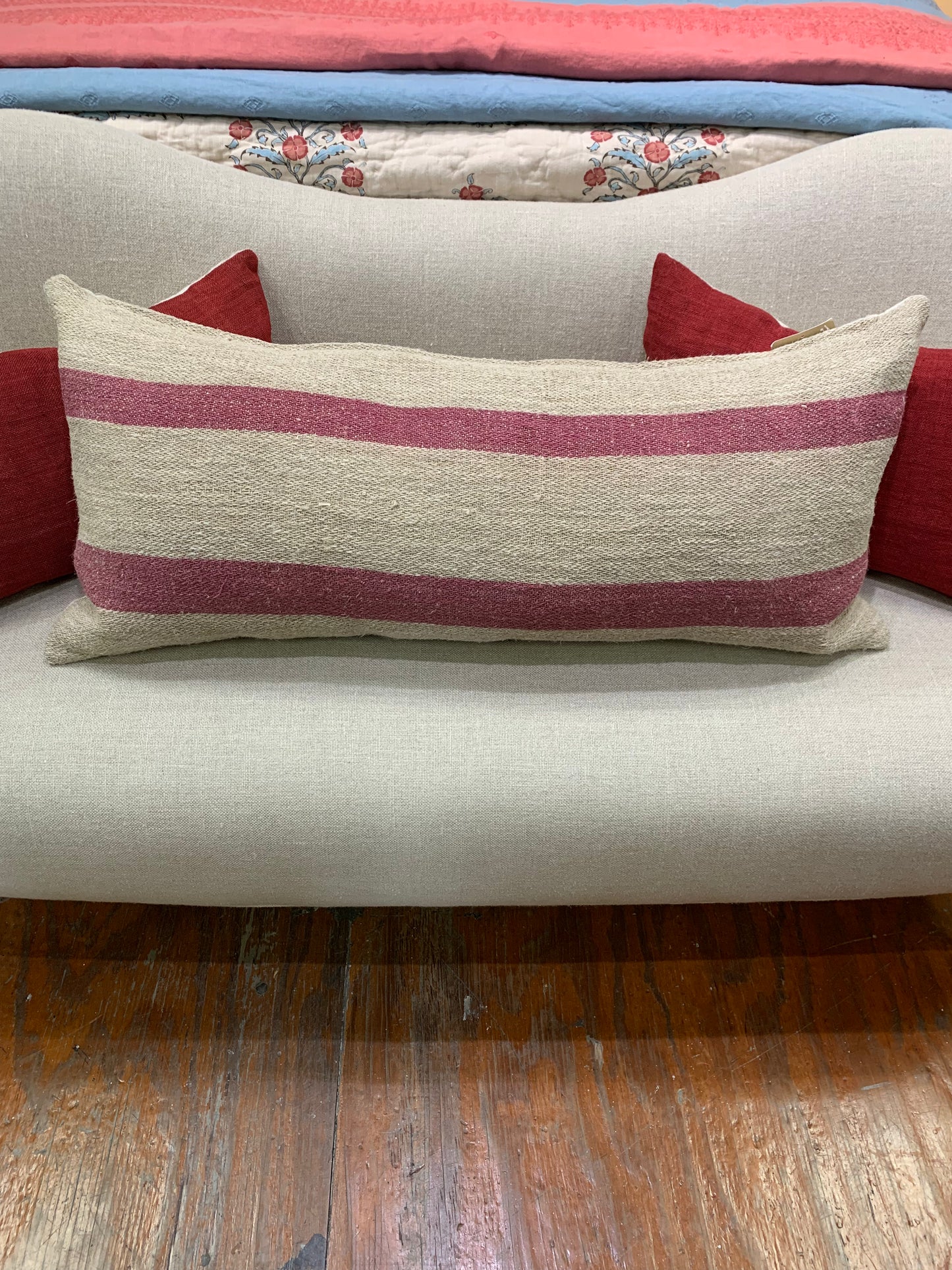 RASPBERRY STRIPE GRAINSACK PILLOW VP