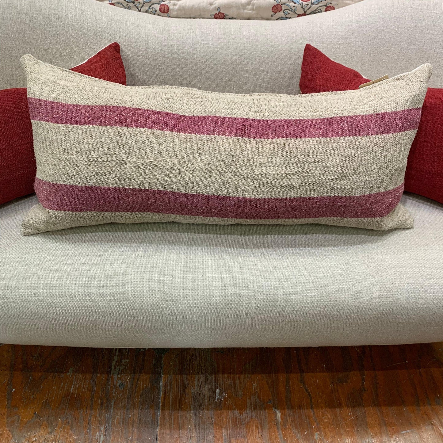 RASPBERRY STRIPE GRAINSACK PILLOW VP - Blue Springs Home
