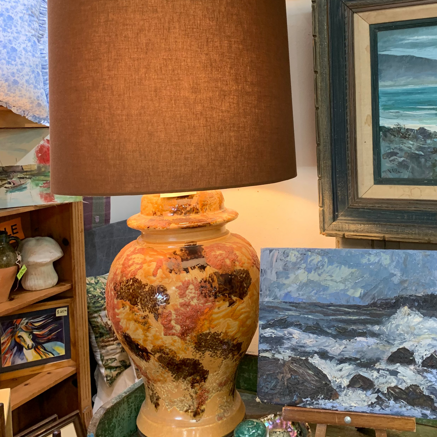 MID CENTURY ORANGE/BROWN LAMP - Blue Springs Home