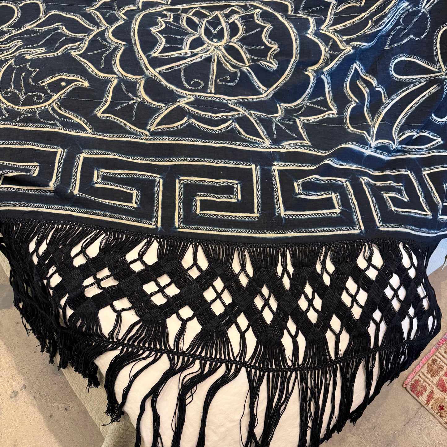 Indonesian Blue Canvas Weaving Braided Fringe