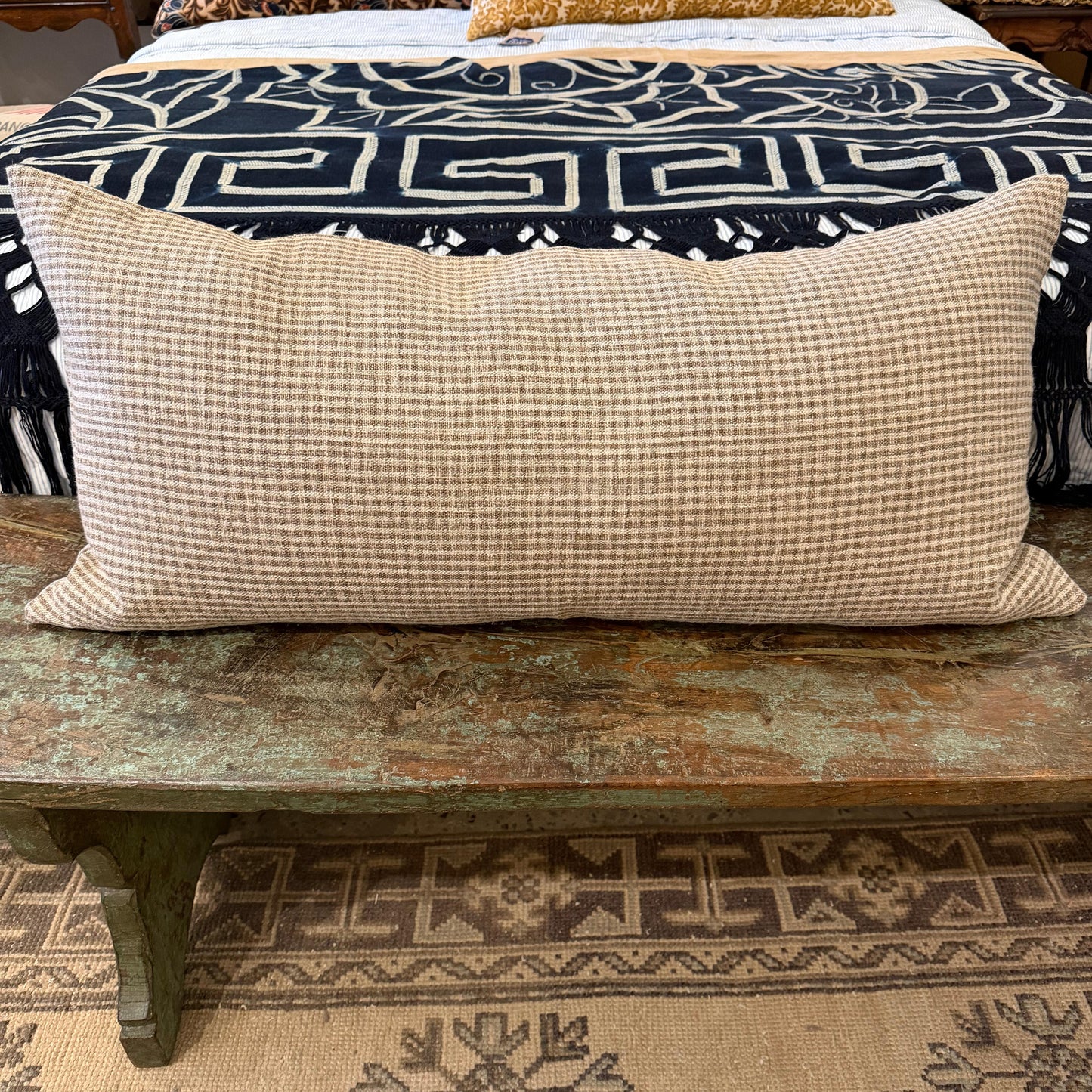 Antique Hemp Mini Brown Check Bolster 16x34 - Blue Springs Home
