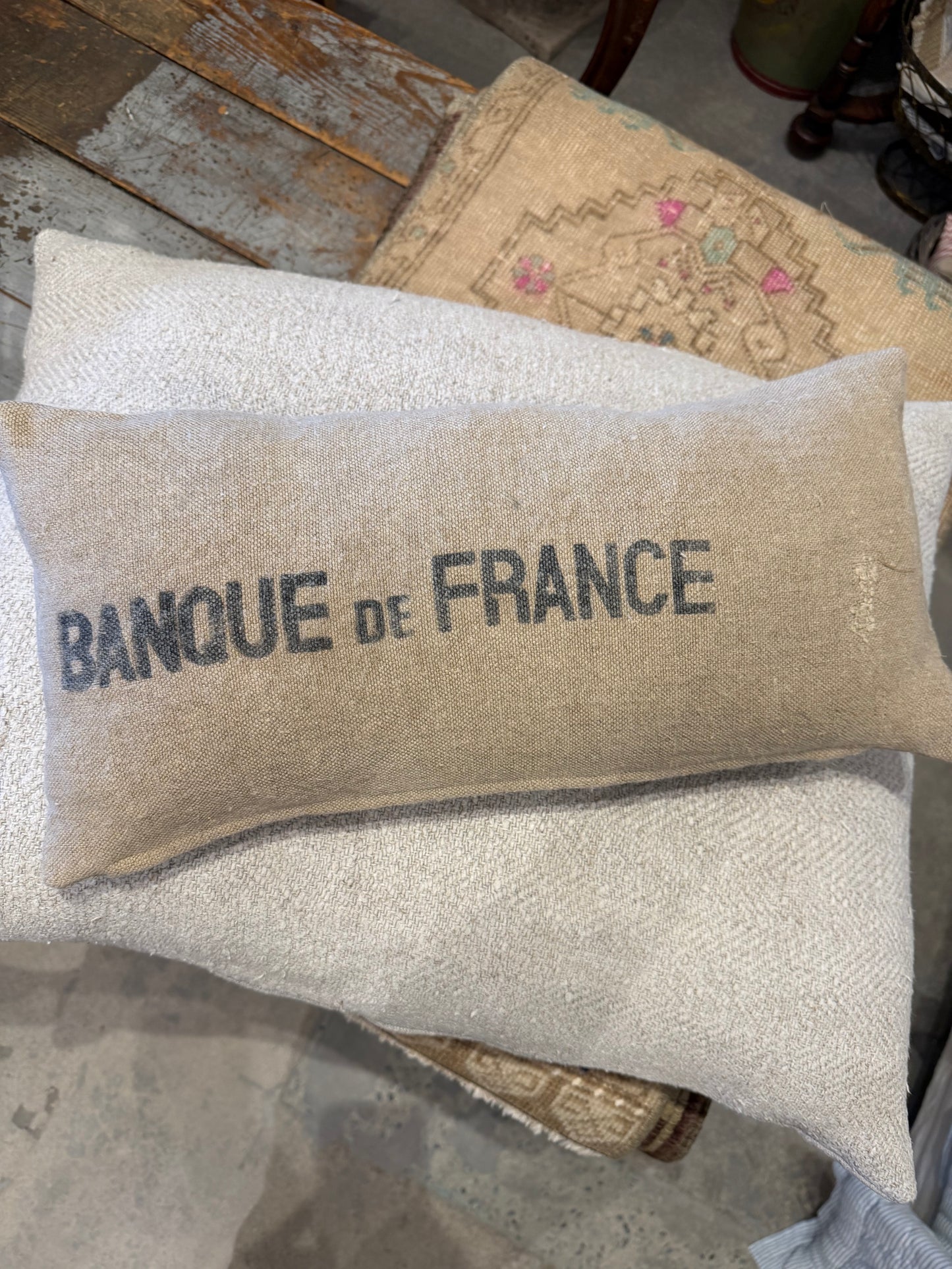 Vintage Banque of France Coin Bag pillow