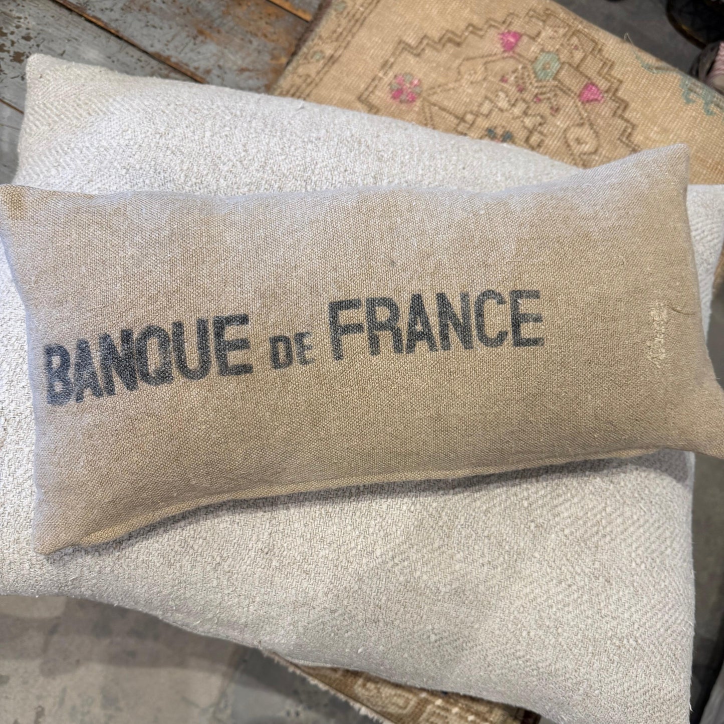Antique Hemp Banque of France pillow - Blue Springs Home