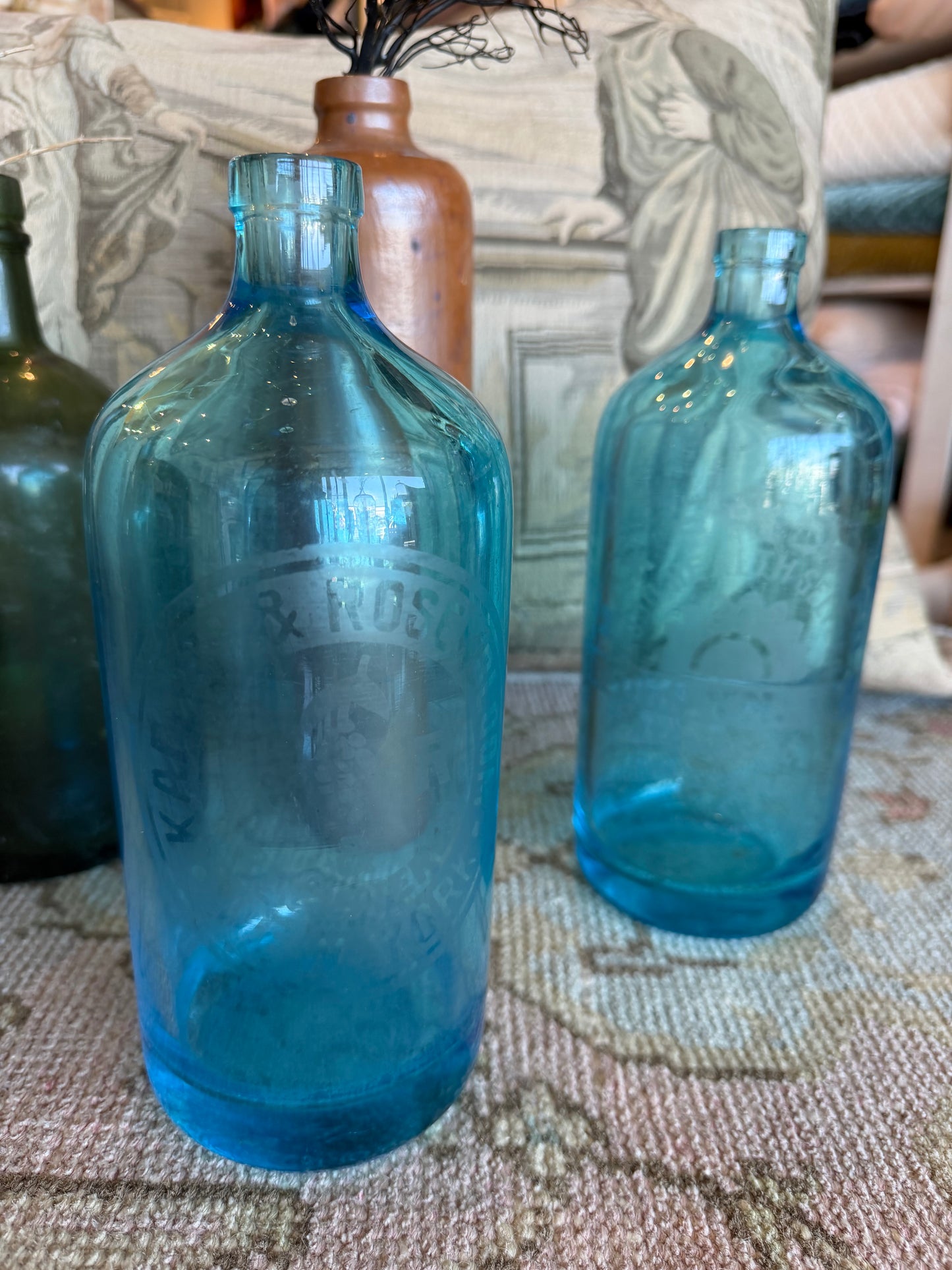 Old blue glass seltzer bottle