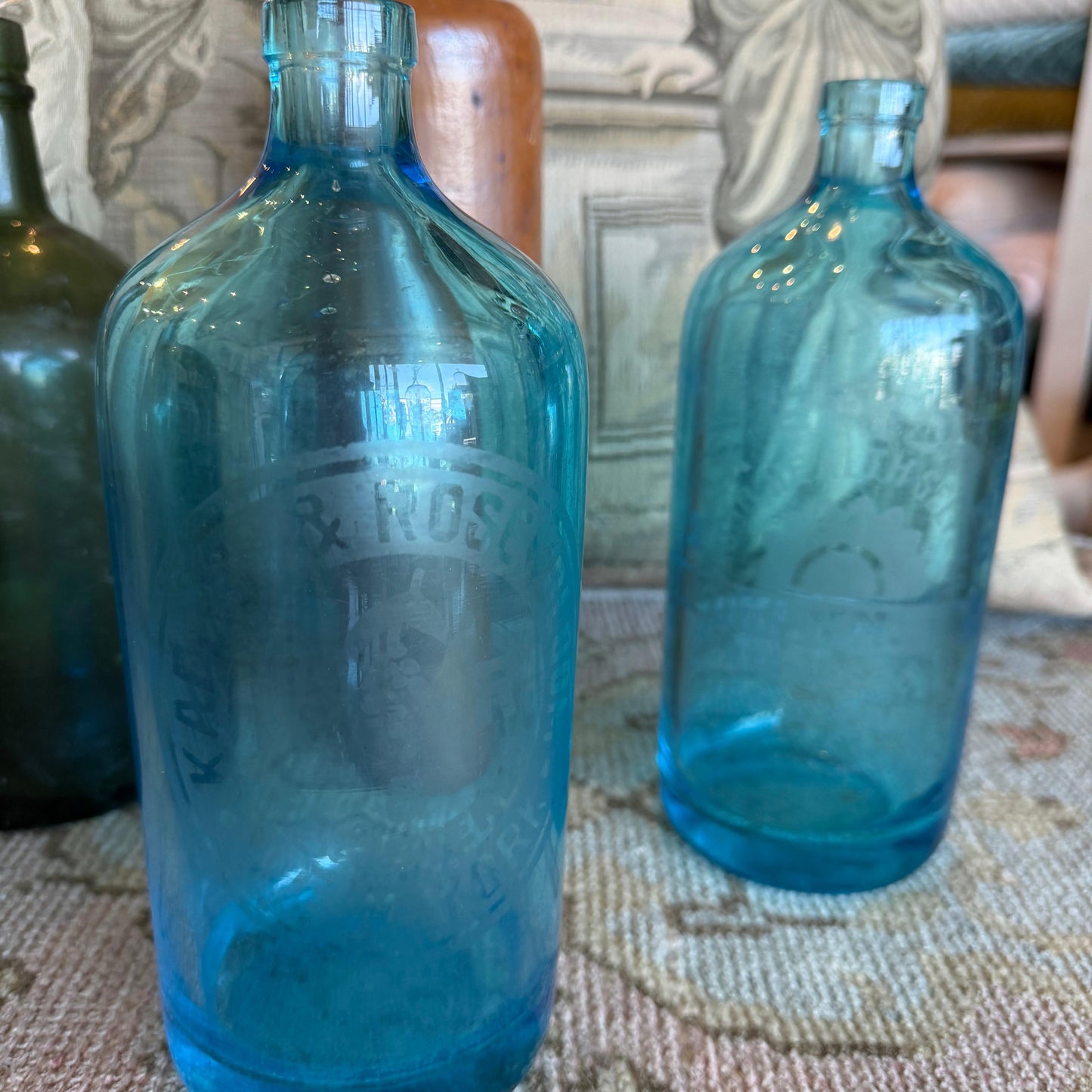 Old blue glass seltzer bottle
