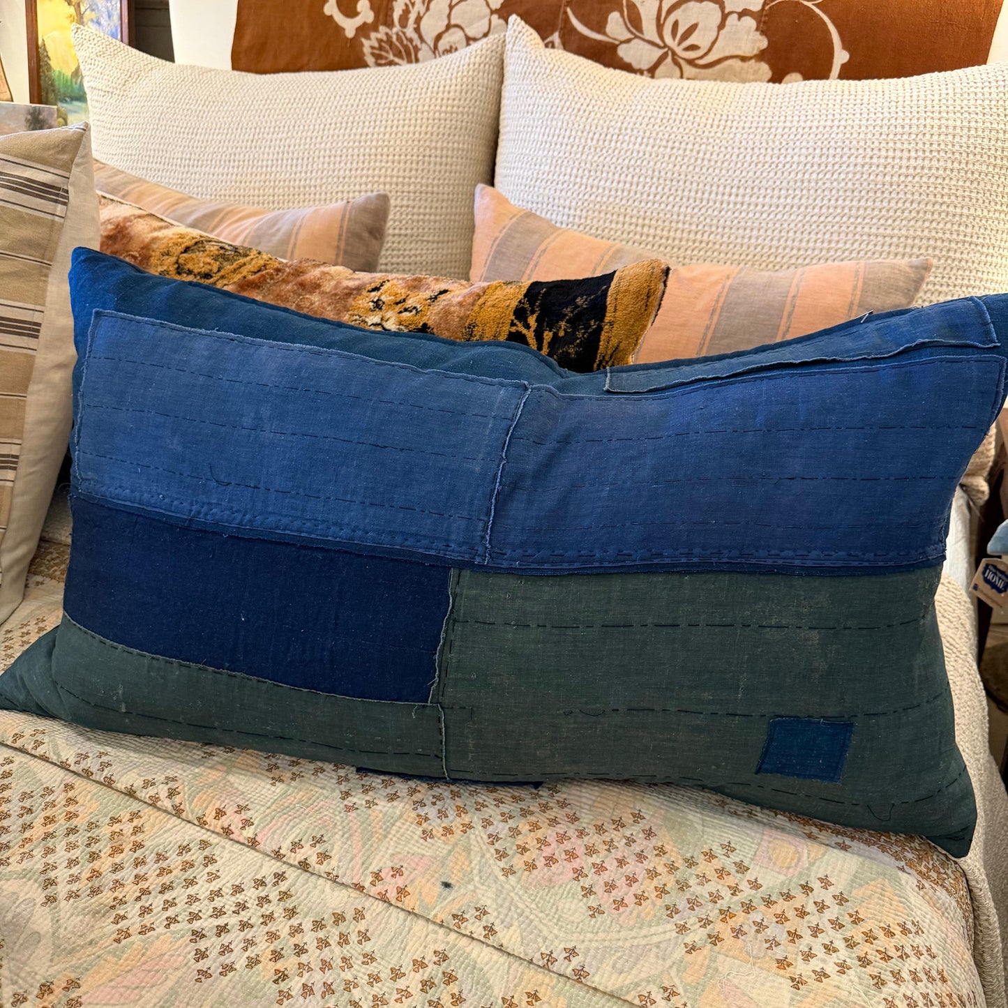 Vintage Boro Pillow Green Bolster pillow - Blue Springs Home