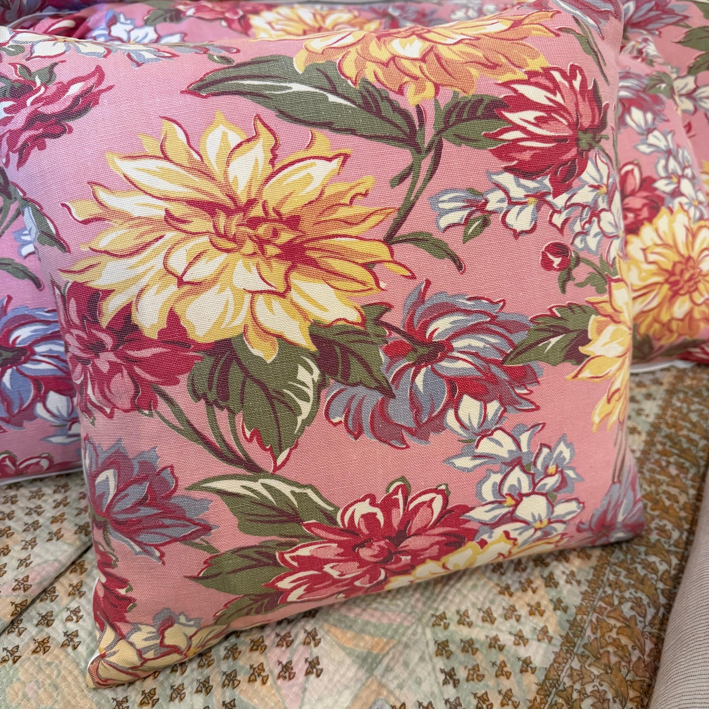 Pink Floral Vintage Pillow 15x15 - Blue Springs Home