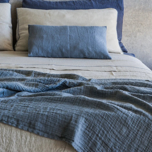 Crushed Linen Tasselled Throw Blanket