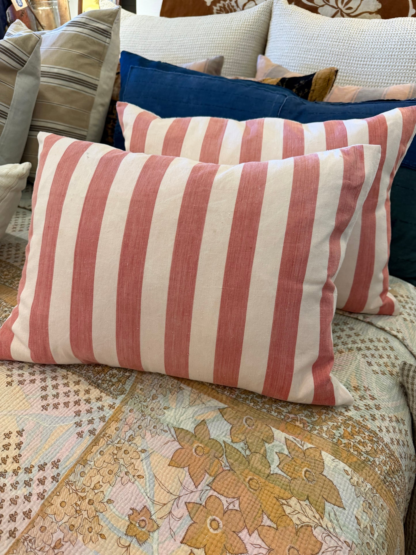 Vintage red stripe cotton France 16x22