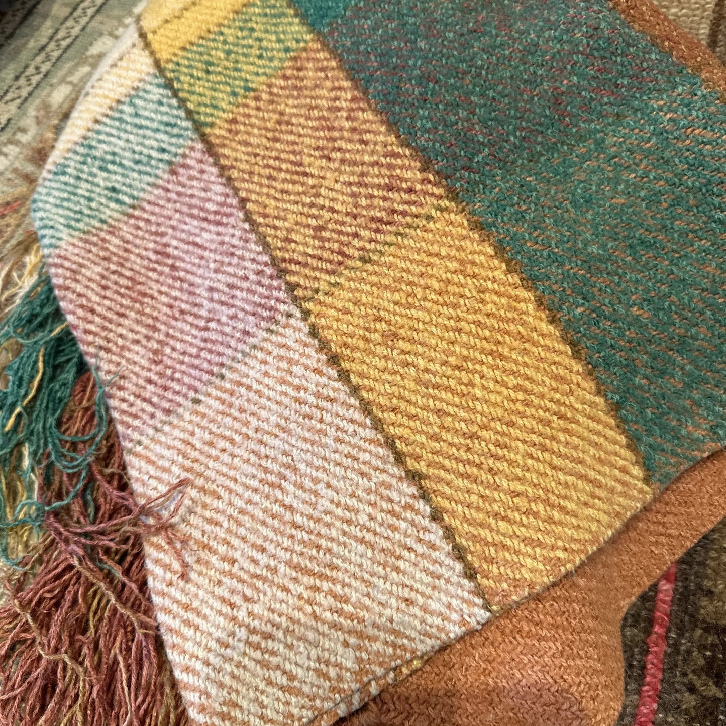 Vinatge Hand Woven Plaid throw w/ Fringe - Blue Springs Home